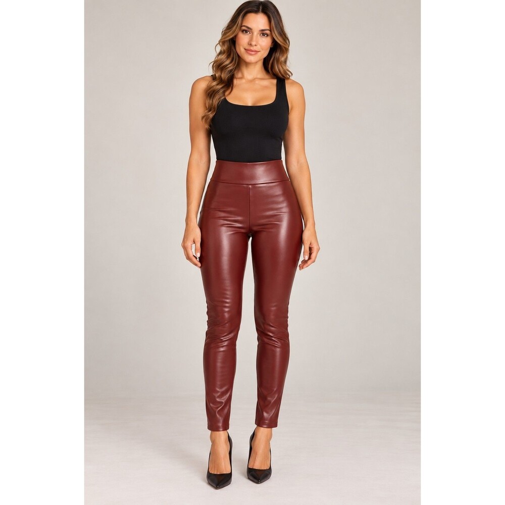 Women’s Burgundy Faux Leather High Rise Ankle Leggings Size S Stretch